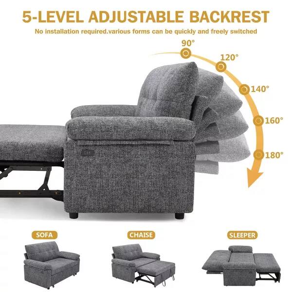 5-LEVEL ADJUSTABLE BACKREST  
No installation required, various forms can be quickly and freely switched  

90°  
120°  
140°  
160°  
180°  

SOFA  
CHAISE  
SLEEPER