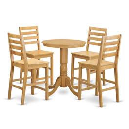 East West Furniture - 5 Pc counter height Dining room set-pub Table and 4 Kitchen Dining Chairs - Oak