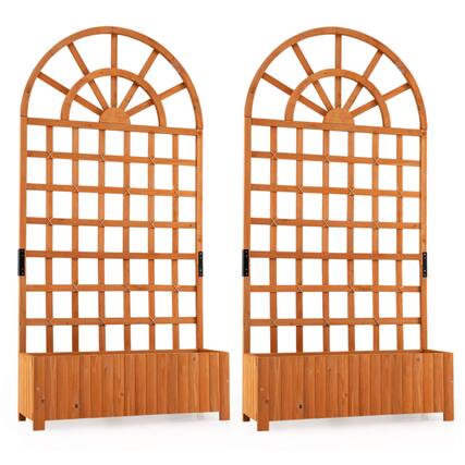 Front. Costway - Costway 2 PCS 71" Wooden Raised Garden Bed withTrellis, Drainage Holes for Vegetables - Brown.