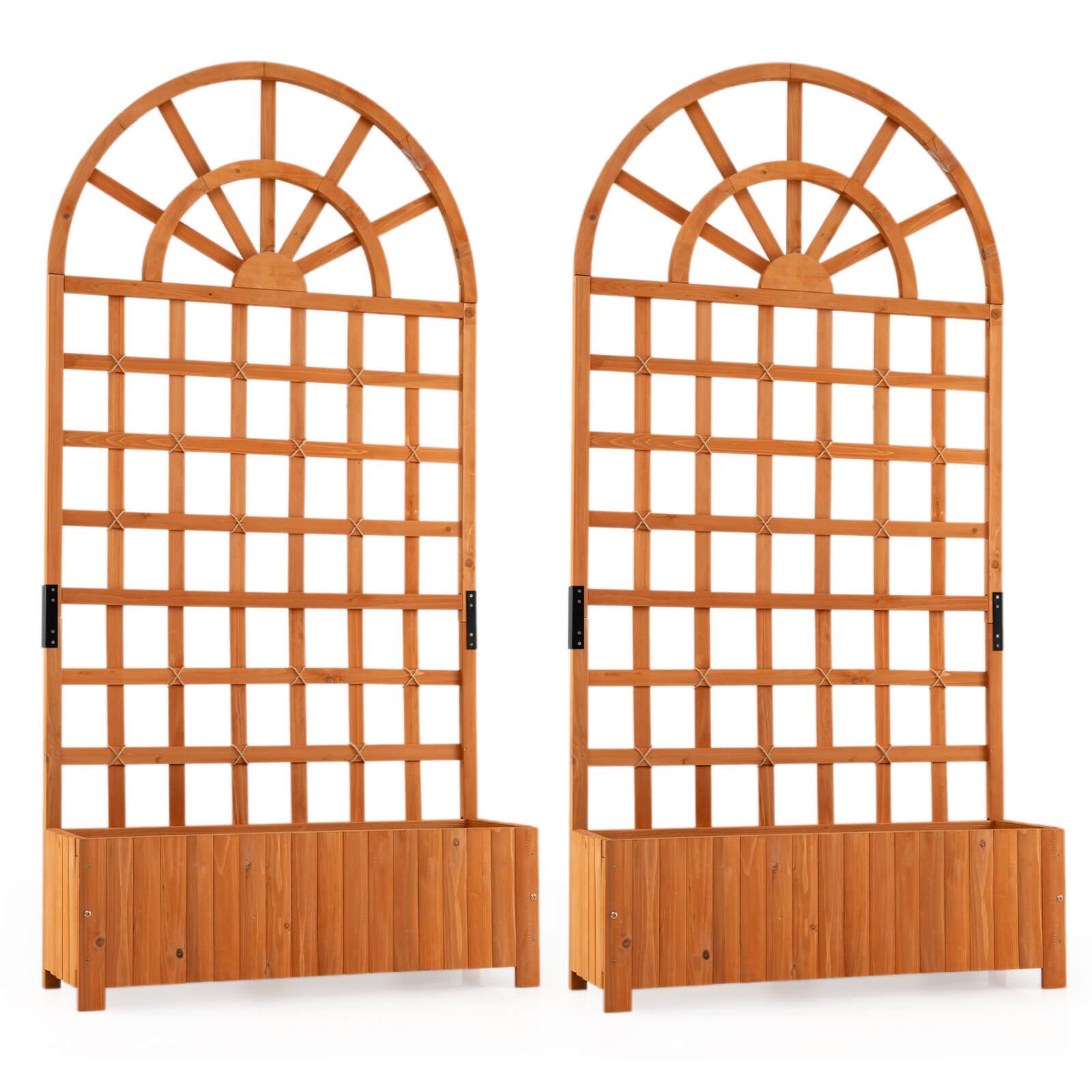 Front. Costway - Costway 2 PCS 71" Wooden Raised Garden Bed withTrellis, Drainage Holes for Vegetables - Brown.