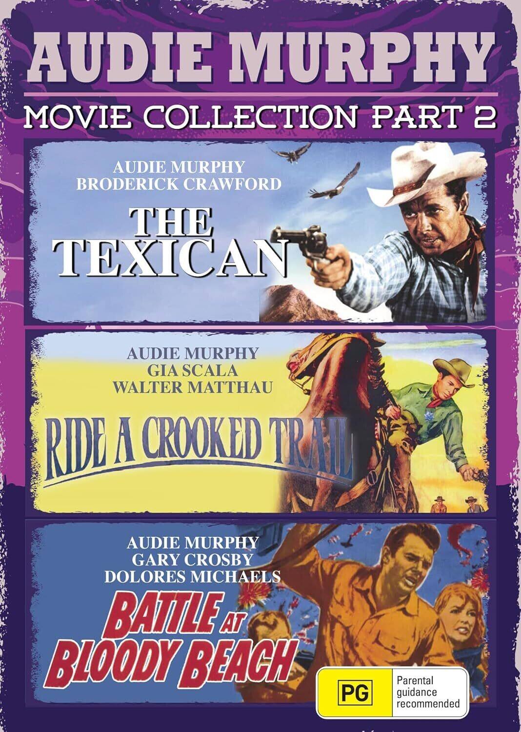 Front. Audie Murphy Movie Collection, Part 2 (The Texican / Ride a Crooked Trail / Battle at Bloody Beach)  - DVD.