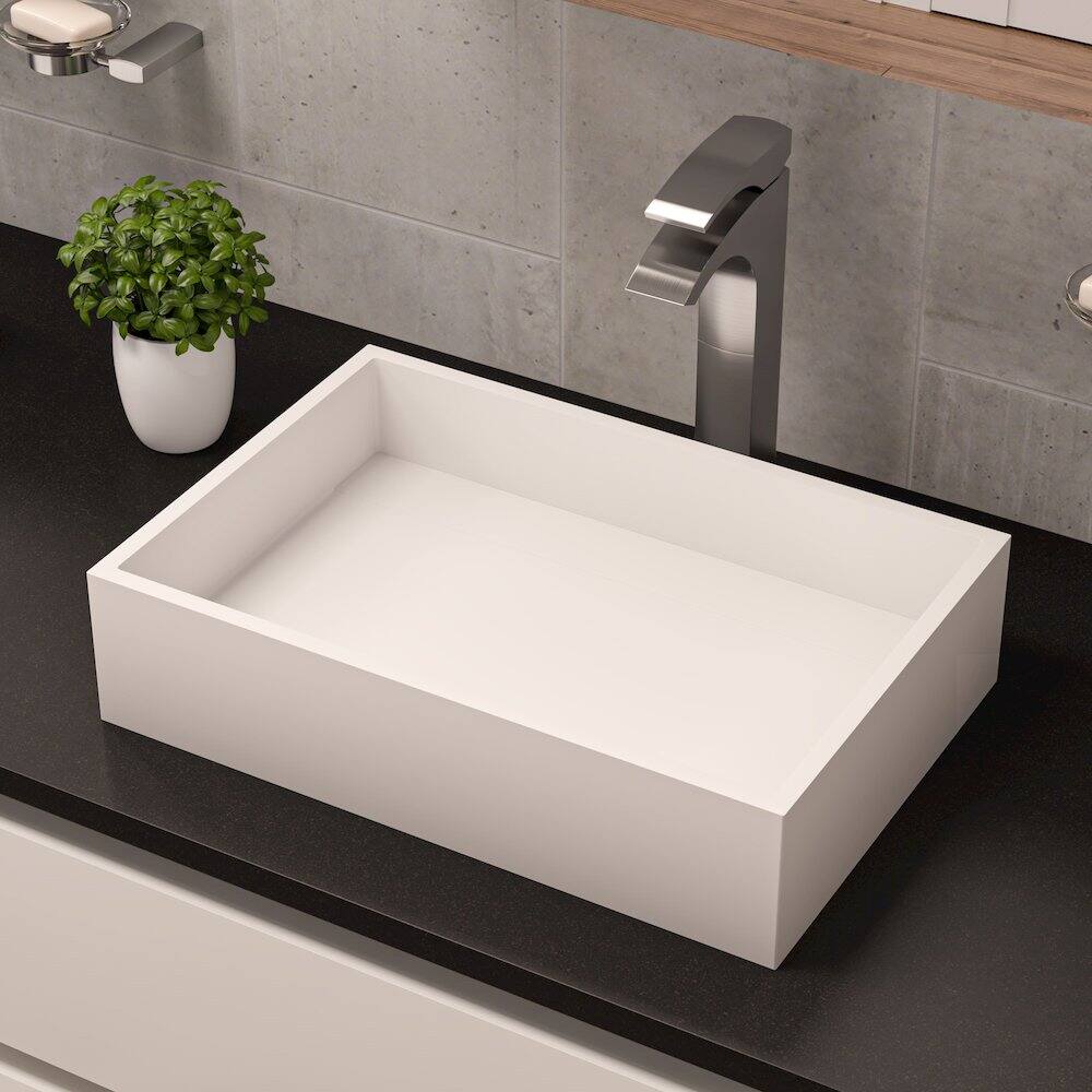 Back. Alfi - Tall Brushed Nickel Single Lever Bathroom Faucet - Silver.