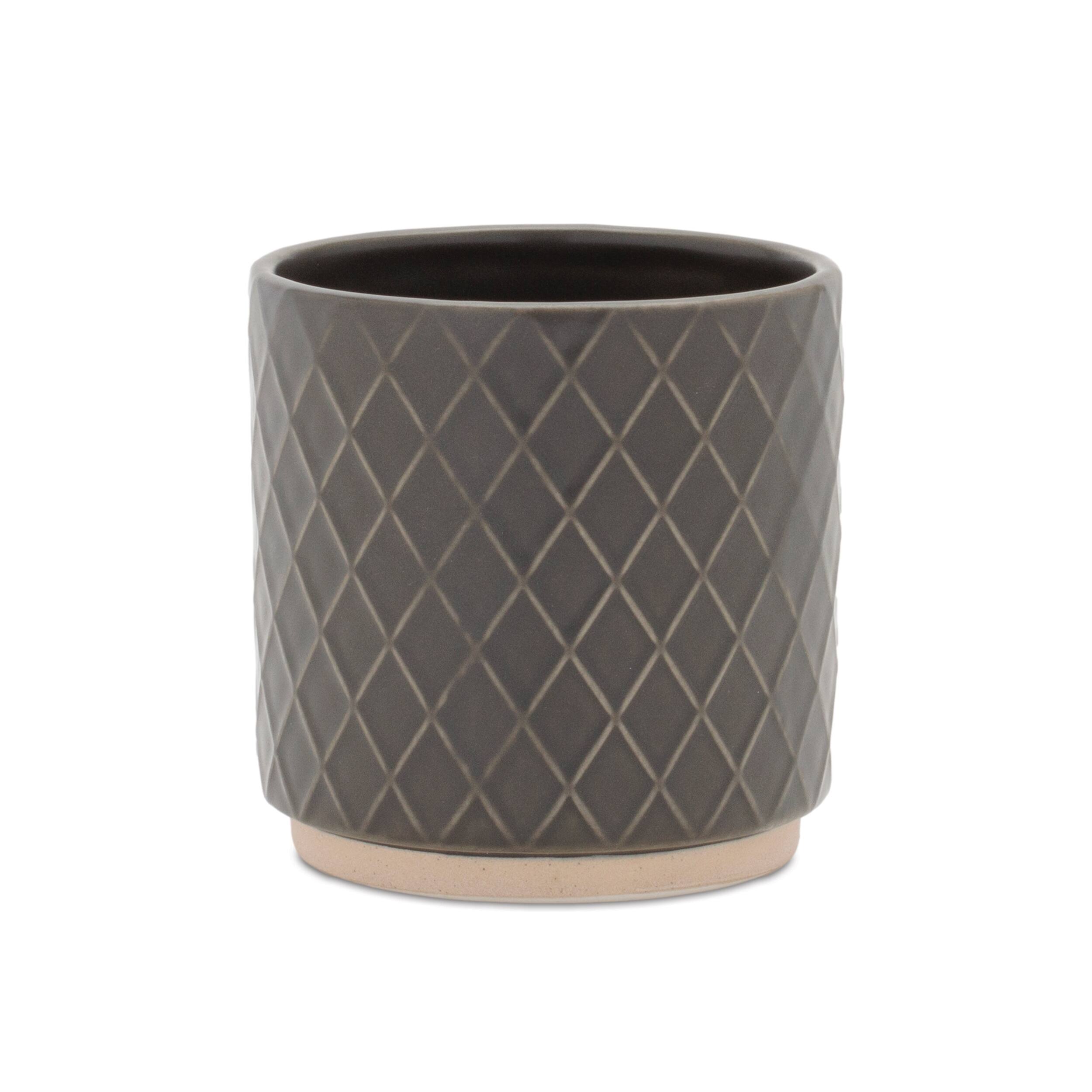 Left. BreeBe - Ceramic Diamond Pattern Planter (Set of 2) - Gray.