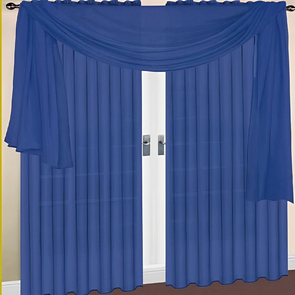 Angle. RT Designers Collection - RT Designers Celine Navy Blue Sheer Rod Pocket Curtain Panel 60" x 90" - Blue.