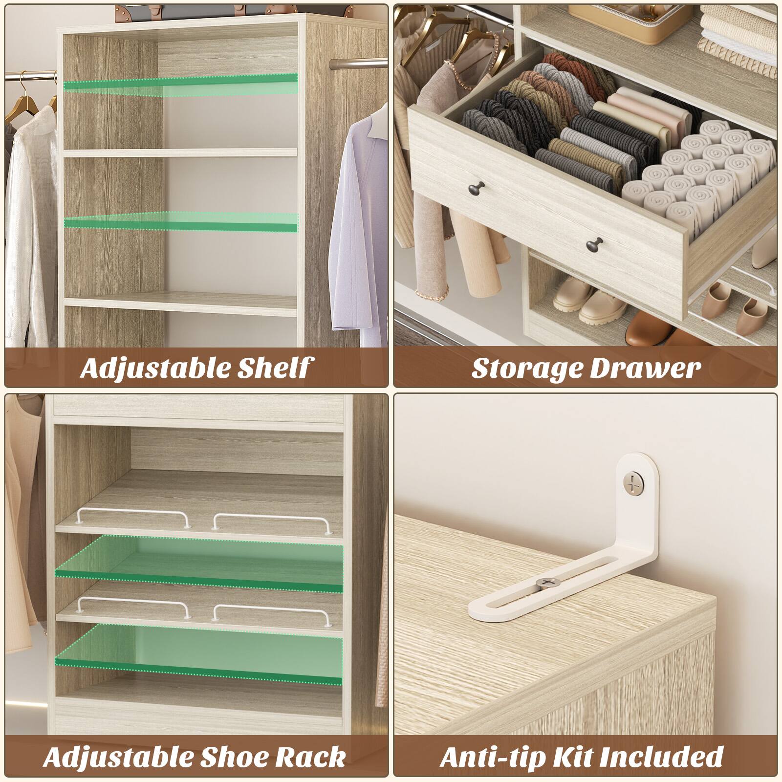Adjustable Shelf Storage Drawer Adjustable Shoe Rack Anti-tip Kit Included