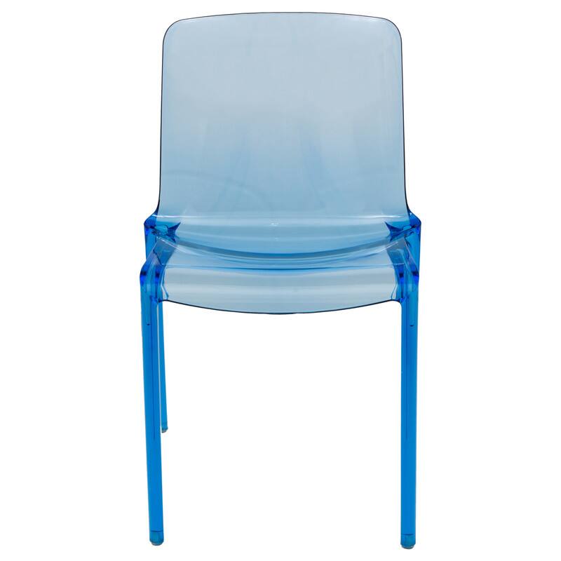 Left. LeisureMod - Murray 4-Pieces Modern Plastic Dining Chair with Transparent Design Fully Assemlbed - Transparent Blue.