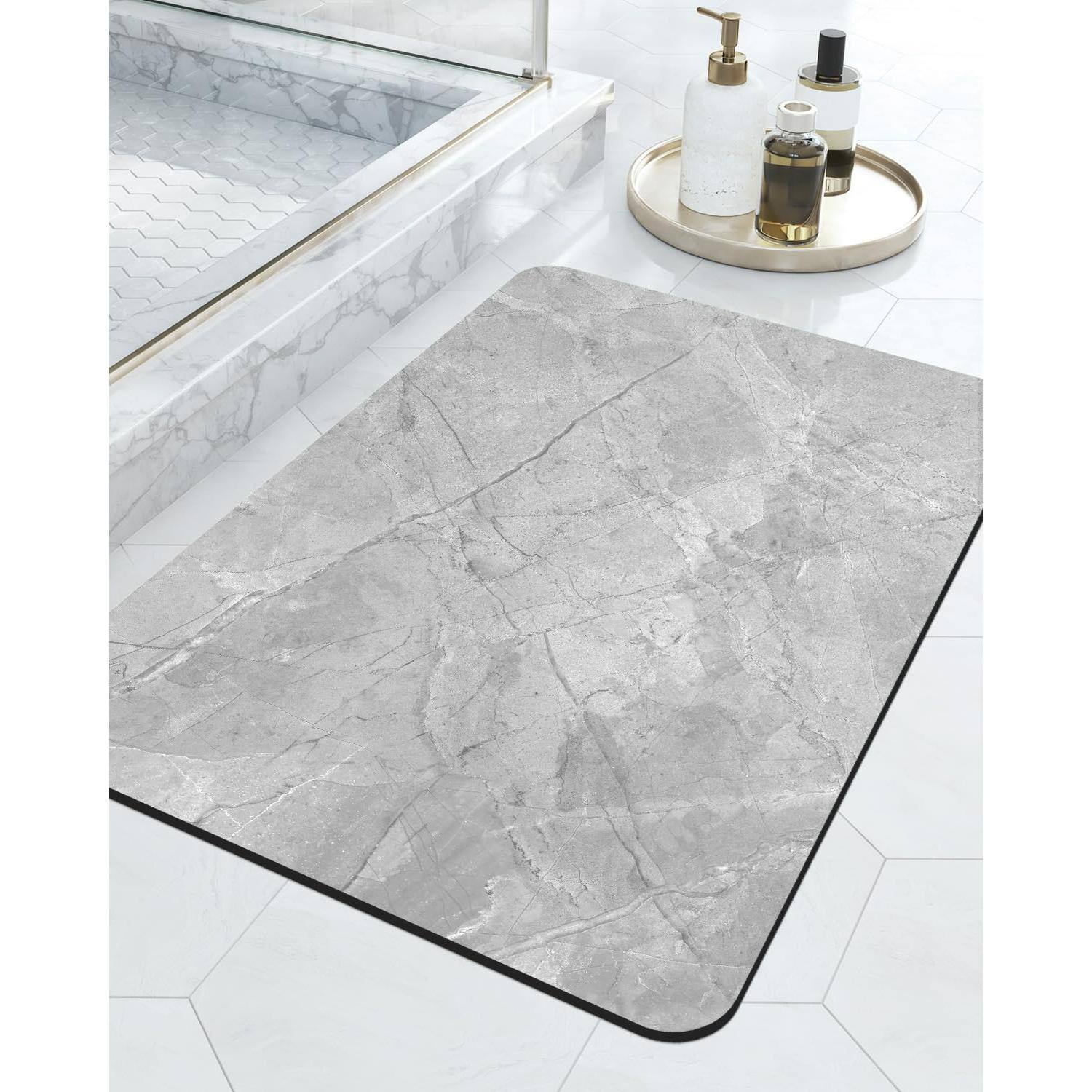 Paradigms Interiors - Bathroom Mat Ultra Thin Non Slip Bath Rug For Shower Floor Absorbent Quick Dry Marble Bathmats Low Profile Turquoise - Grey-1'4" x 2' (Rectangular)