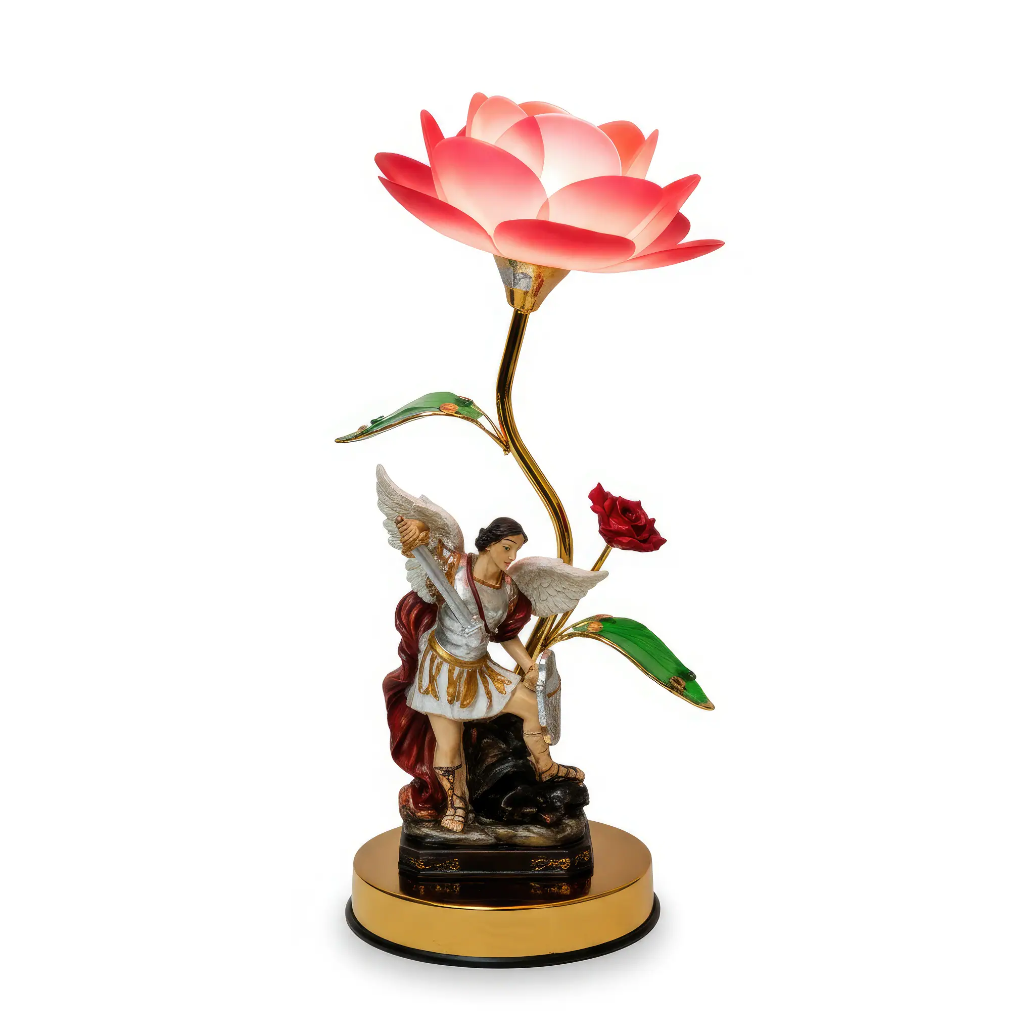 Angle. FC Design - 16"H Multicolor Arcangel Relegious Statue with Floral Touch Lamp.