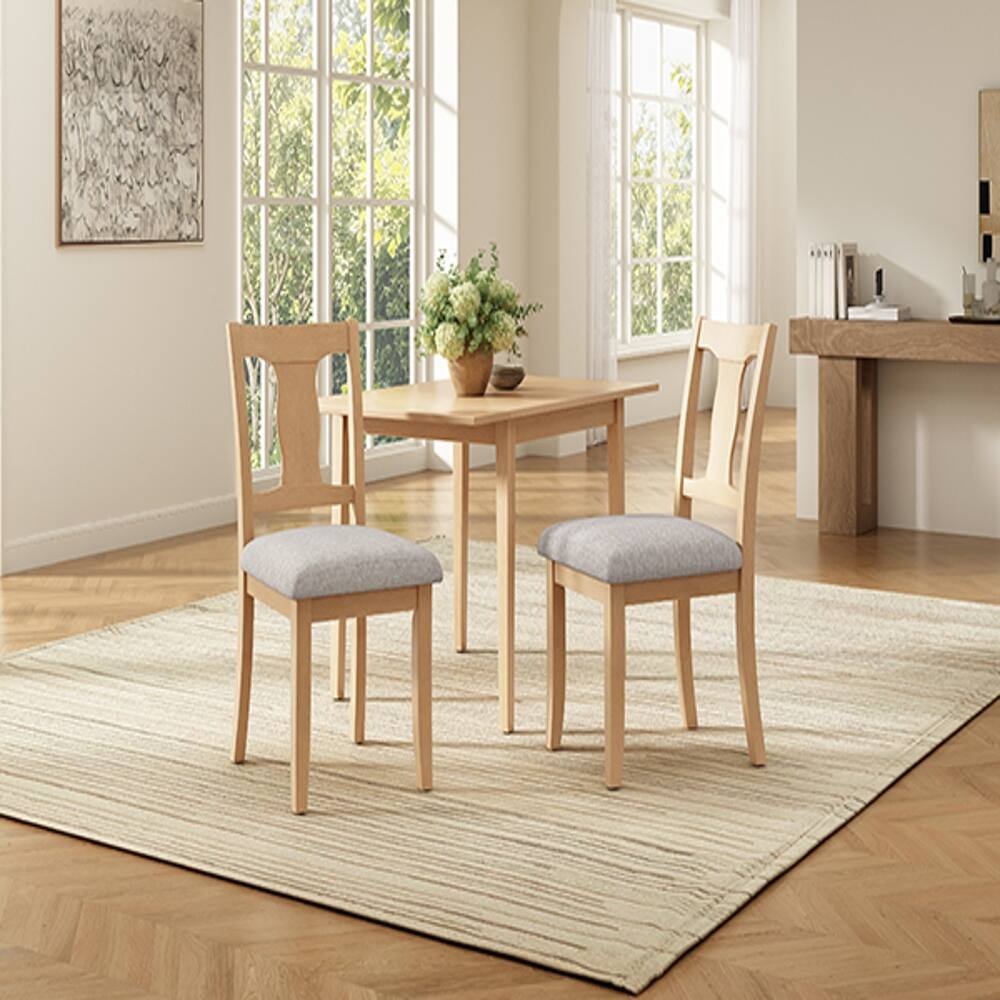 Alt View 10. Loheer - Loheer Dining Chairs Set of 2, Mid-Century Rubberwood Upholstered Chairs with High Backrest, Beige - Beige.
