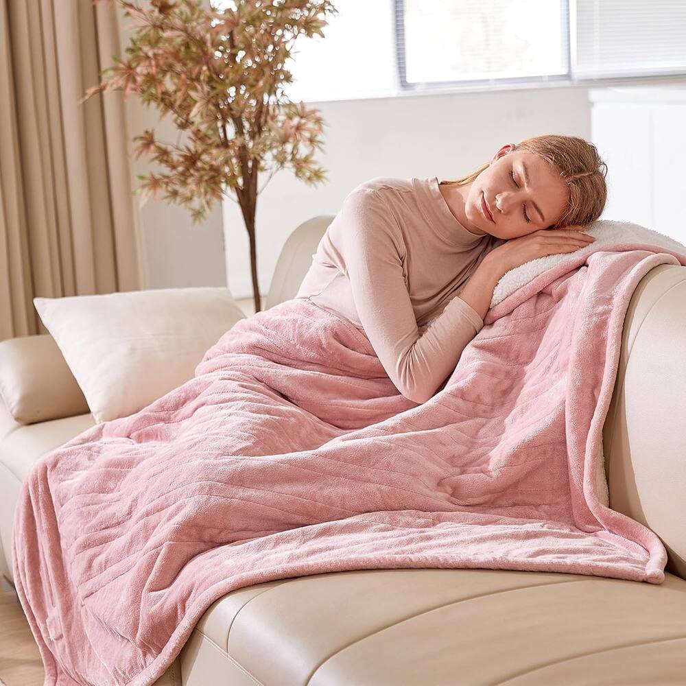 Left. MOSZAR LLC - Heated Blanket Electric Throw 50"x60", Fleece Flannel Warm Blanket with Auto Shutoff, Cozy & Machine Washable - Pink.