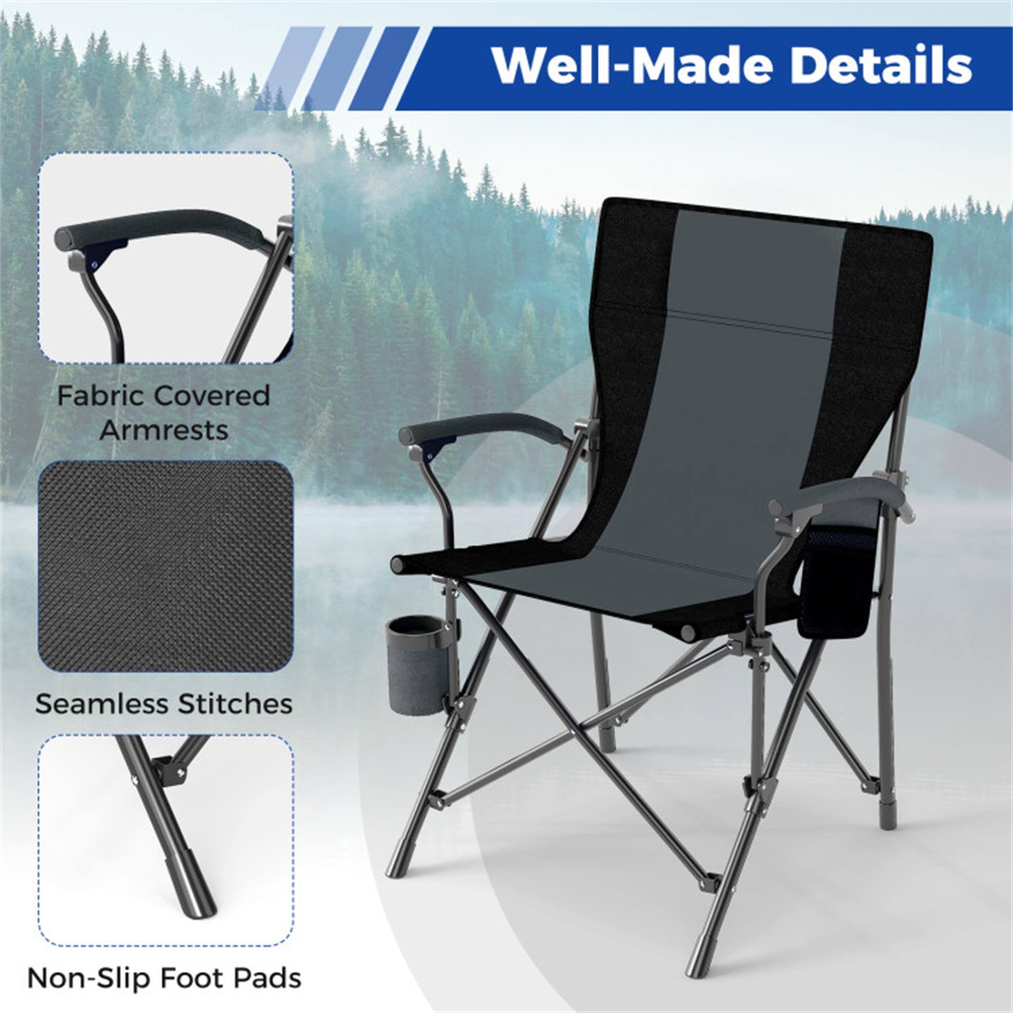 Well-Made Details

- Fabric Covered Armrests
- Seamless Stitches
- Non-Slip Foot Pads