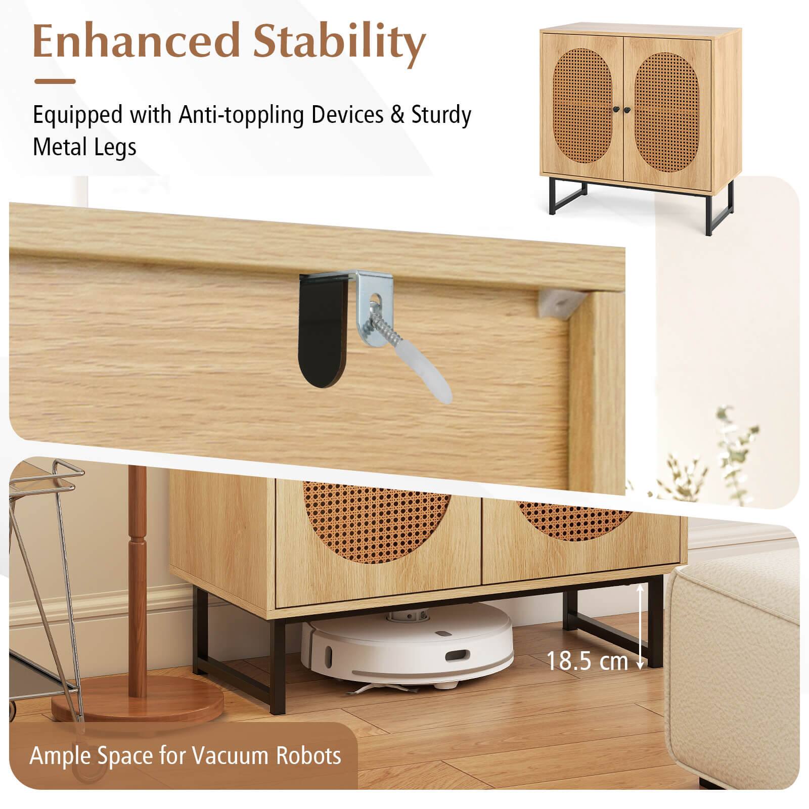 Enhanced Stability  
Equipped with Anti-toppling Devices & Sturdy Metal Legs  

Ample Space for Vacuum Robots  
18.5 cm