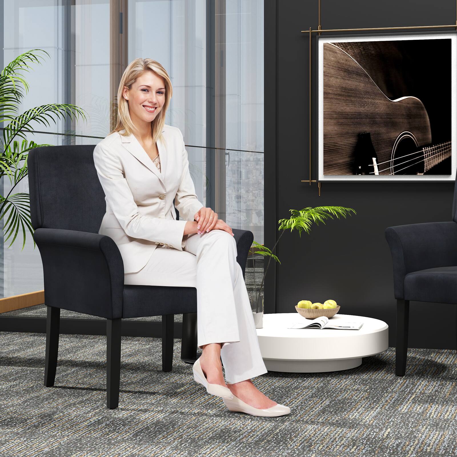 Alt View 3. Gymax - Gymax Set of 2 Arm Chair Guest Chair Home Office w/ Wooden Legs Black - Black.