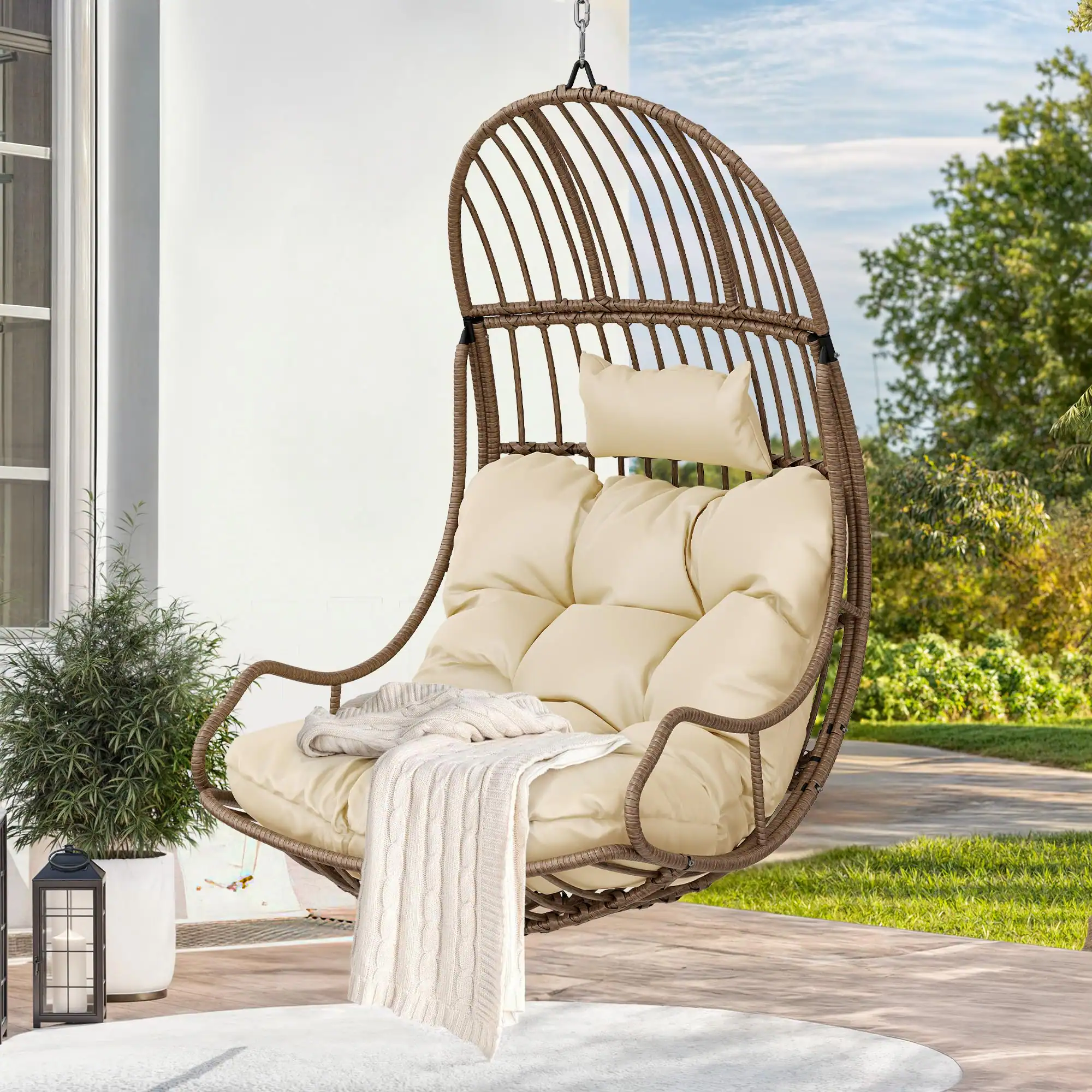 Front. Fabibe - Hanging Egg Swing Chair Egg Chair Wicker Indoor Outdoor Hammock Egg Chair with Cushions 330lbs for Patio, Bedroom,... - Default.