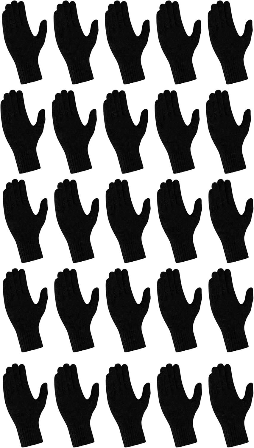 Front. Cozy Serene - 25 Pack Winter Gloves, Unisex Thermal Magic Glove Thick Knit Brushed Interior Bulk Bundle (Heated) - Black.