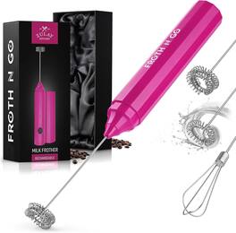 Zulay Kitchen - 3-in-1 Froth N Go Milk Frother Rechargeable - Comes with 3 Whisk Attachments - Dragonfruit