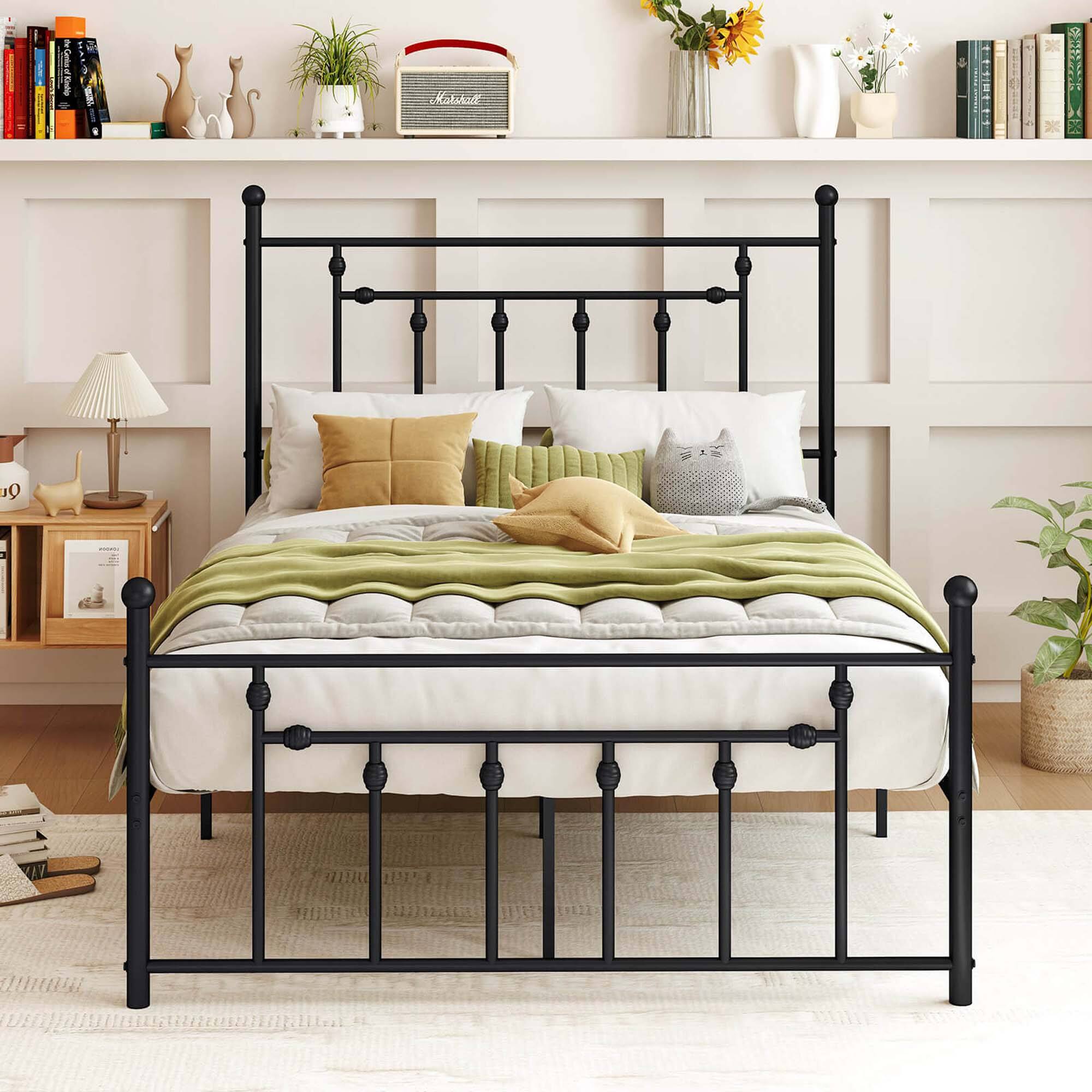 Alt View 4. Costway - Full Size Metal Bed Frame with Headboard Under-bed Storage Mattress Foundation - Black.