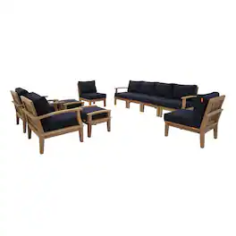 Marina 10 Piece Outdoor Patio Teak Set by Modway - Natural Navy