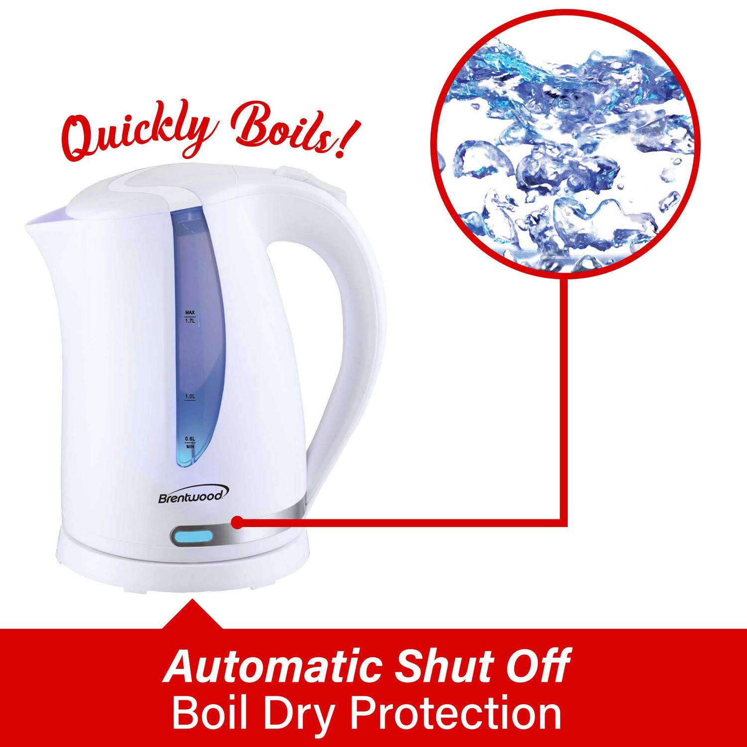 Brentwood - Kt-1616w 1,100-watt Cordless Electric Kettle With Concealed Stainless Steel Heating ElementZ - White - Thumbnail 3