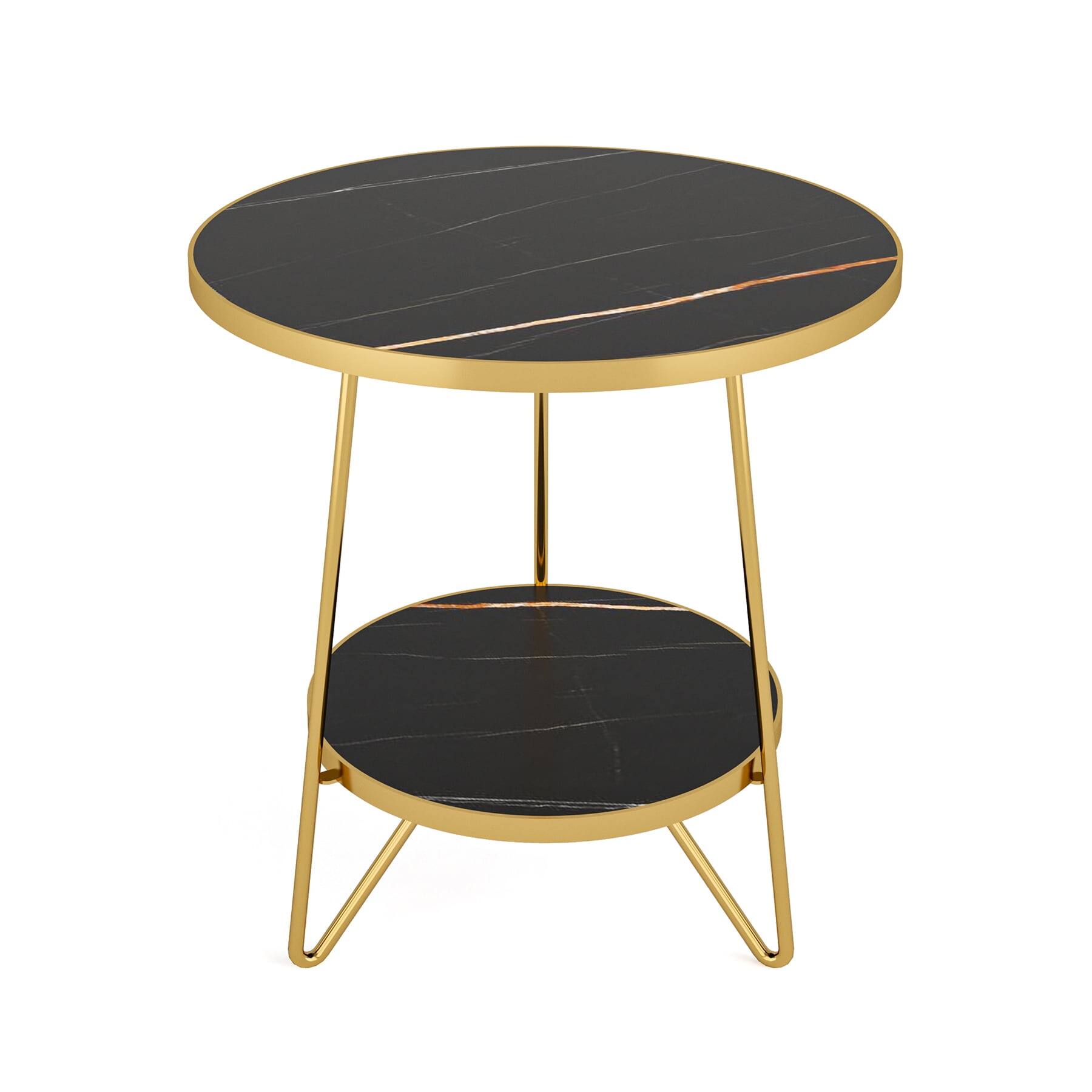 Back. Kadyn - Kadyn End Table, Side Table Slim Chair Side Table, No Assembly Required, Bedside Table for Living Room Bedroom - Black Faux Marble & Gold.