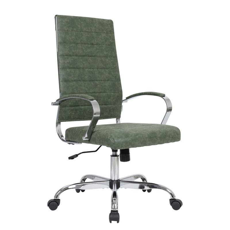 LeisureMod - Benmar High Back Leather Office Chair with Adjustable Height, Swivel Base, Ergonomic Design Modern Conference Chair - Green
