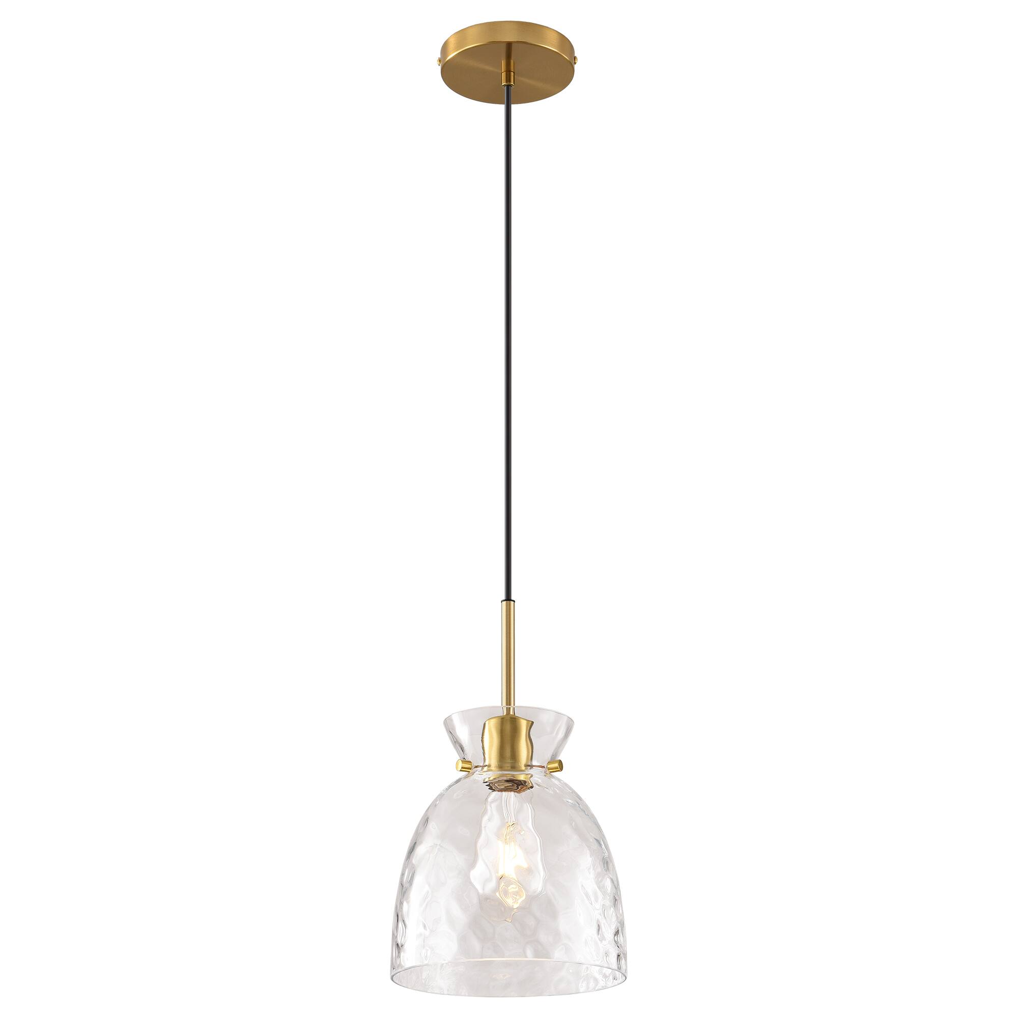 Alt View 1. Parrot Uncle - 7.4 Inch Minimalist Handcrafted Hammered Glass Bell Pendant Light, Single-Light Adjustable Hanging Ceiling Fixture - Brass.