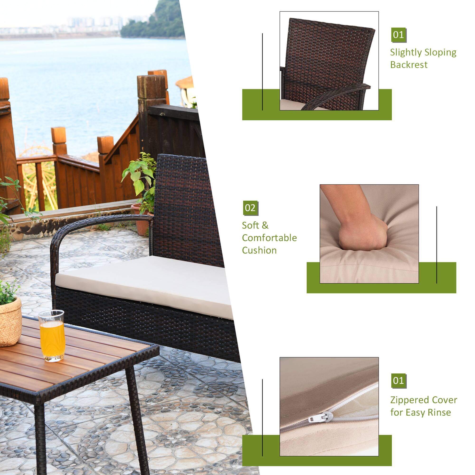 01 Slightly Sloping Backrest
02 Soft & Comfortable Cushion
01 Zippered Cover for Easy Rinse