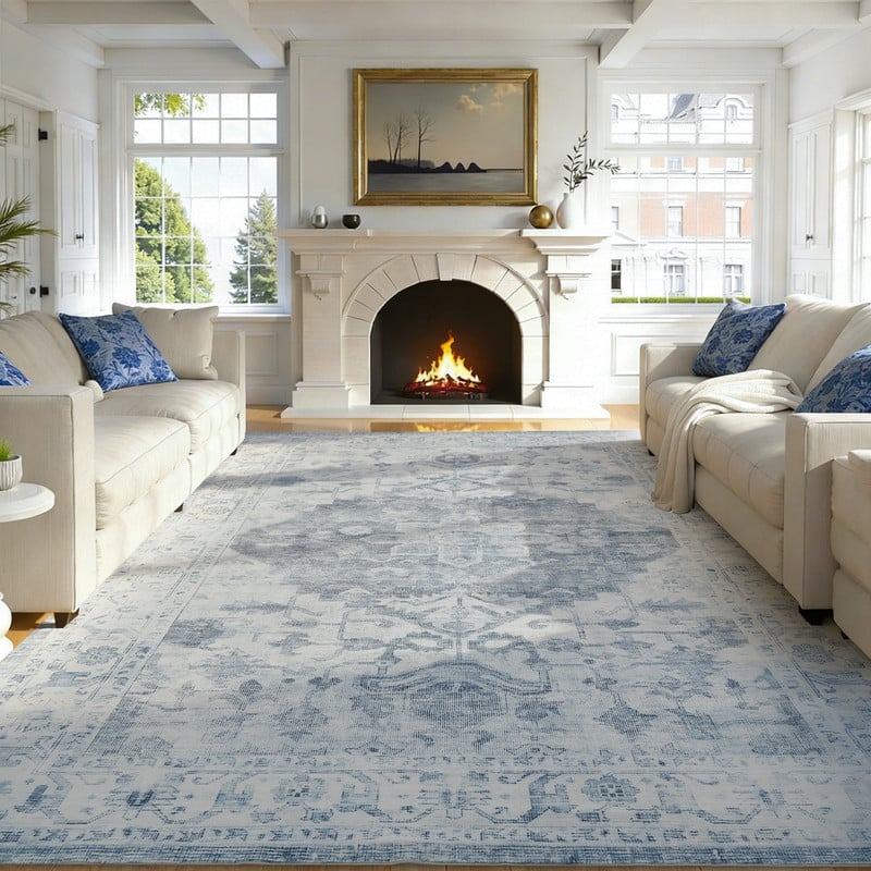 RYHNUYNE - 9x12 Area Rugs Living Room Rug Washable Vintage Boho Rug No Slip Stain Resistant Soft Carpet Indoor Floor Floral Carpets - Painting