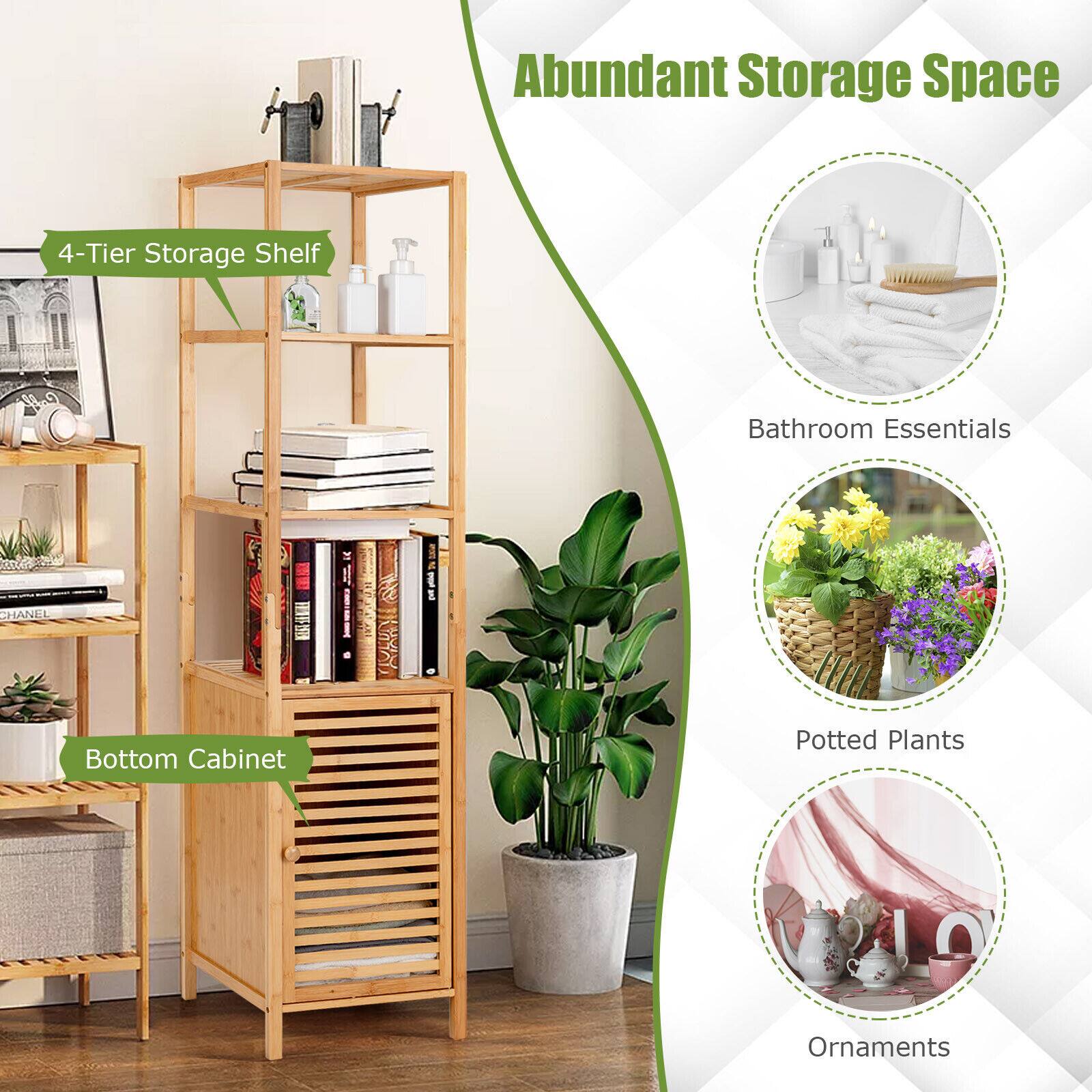 Abundant Storage Space, 4-Tier Storage Shelf, Bottom Cabinet, Bathroom Essentials, Potted Plants, Ornaments