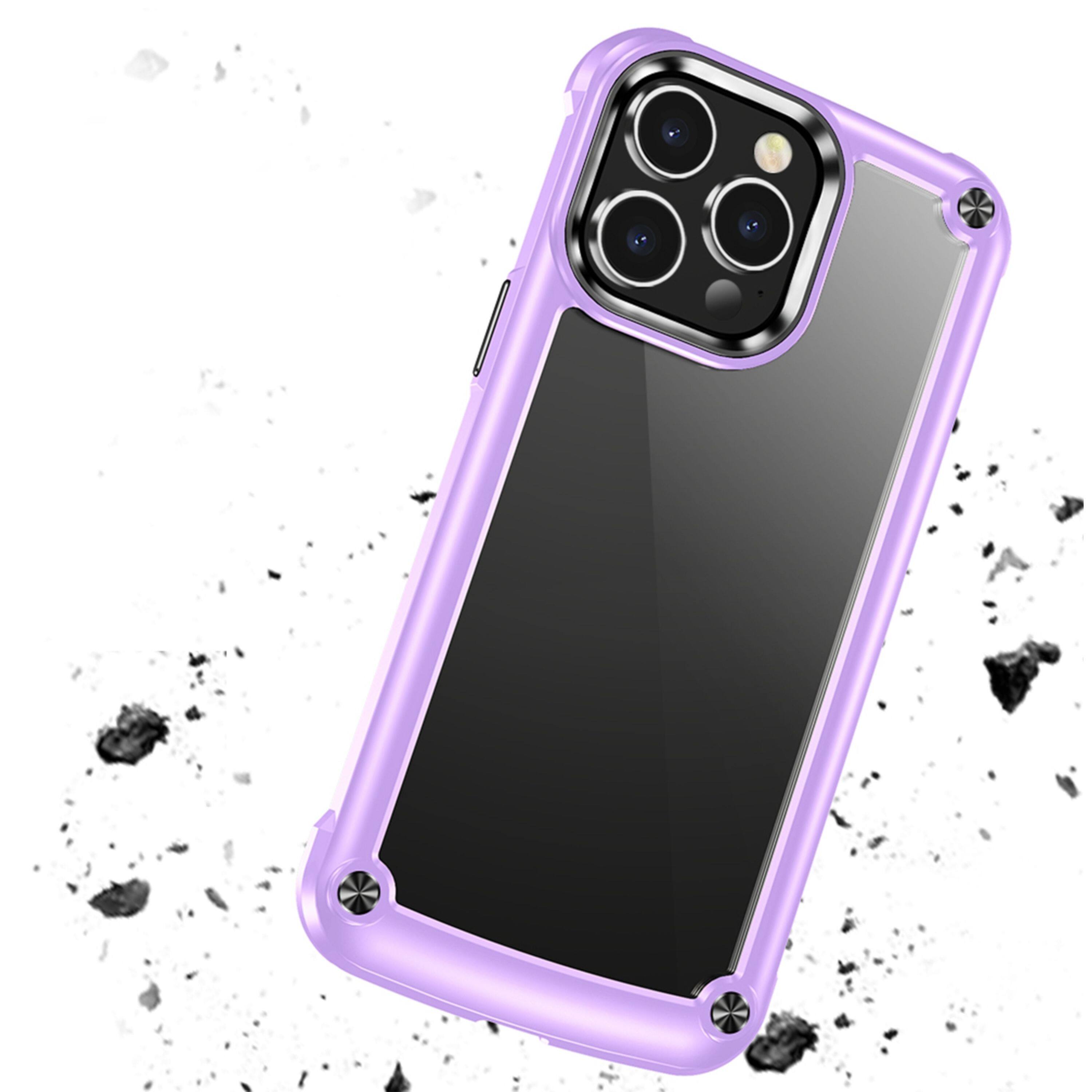 Left. Kitcheniva - Hybrid Metal Buttons Raised Lip Phone Case With 2 Pcs Screen Protectors For iPhone 15 Pro Max Light Purple - Light Purple.