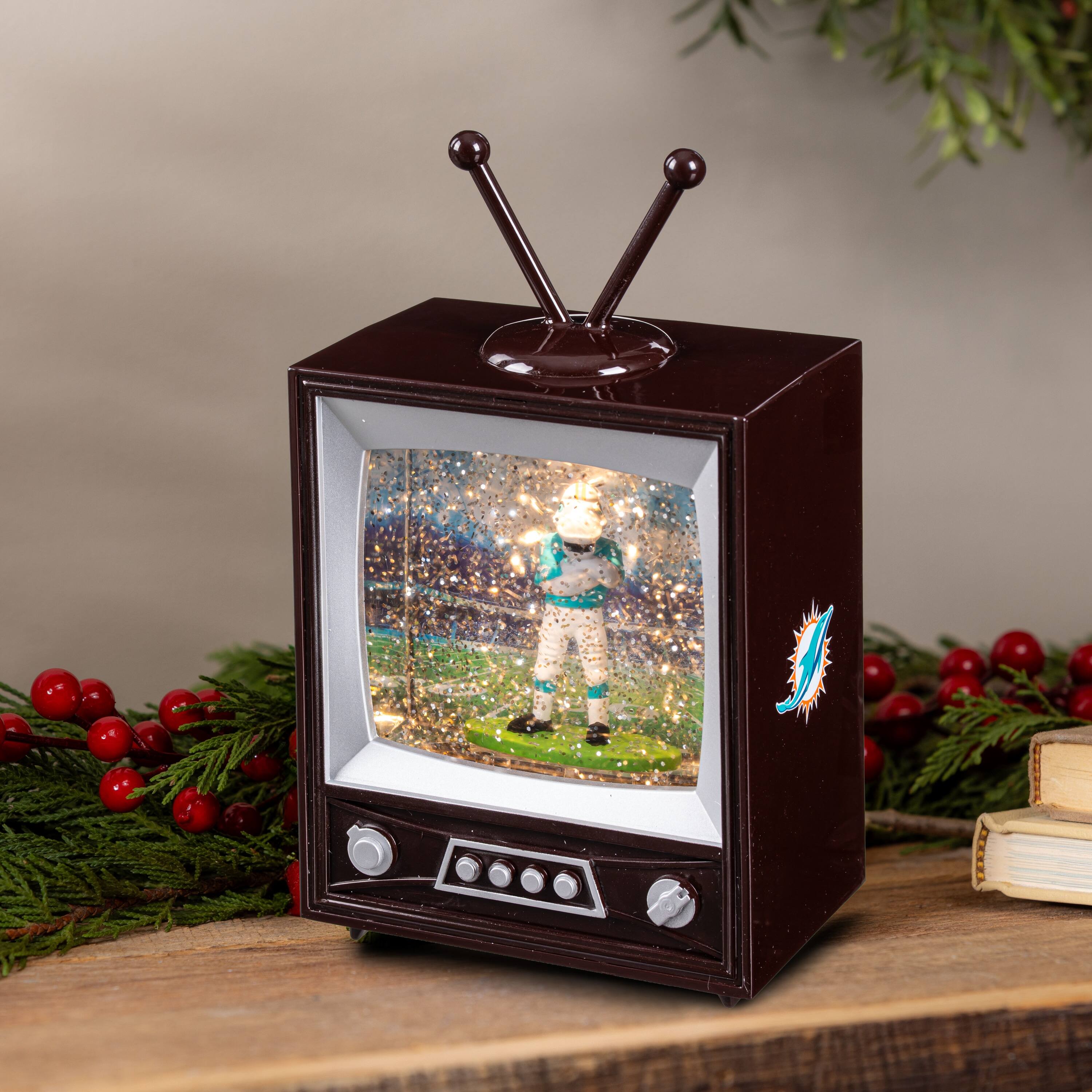 Alt View 1. Evergreen Enterprises - Miami Dolphins 8" Vintage TV Water Globe Lantern with Mascot - Brown.