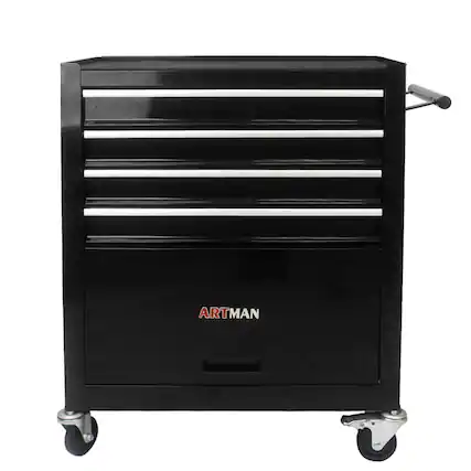Front. APRILSOUL - 4 DRAWERS MULTIFUNCTIONAL TOOL CART WITH WHEELS-BLACK - Black.