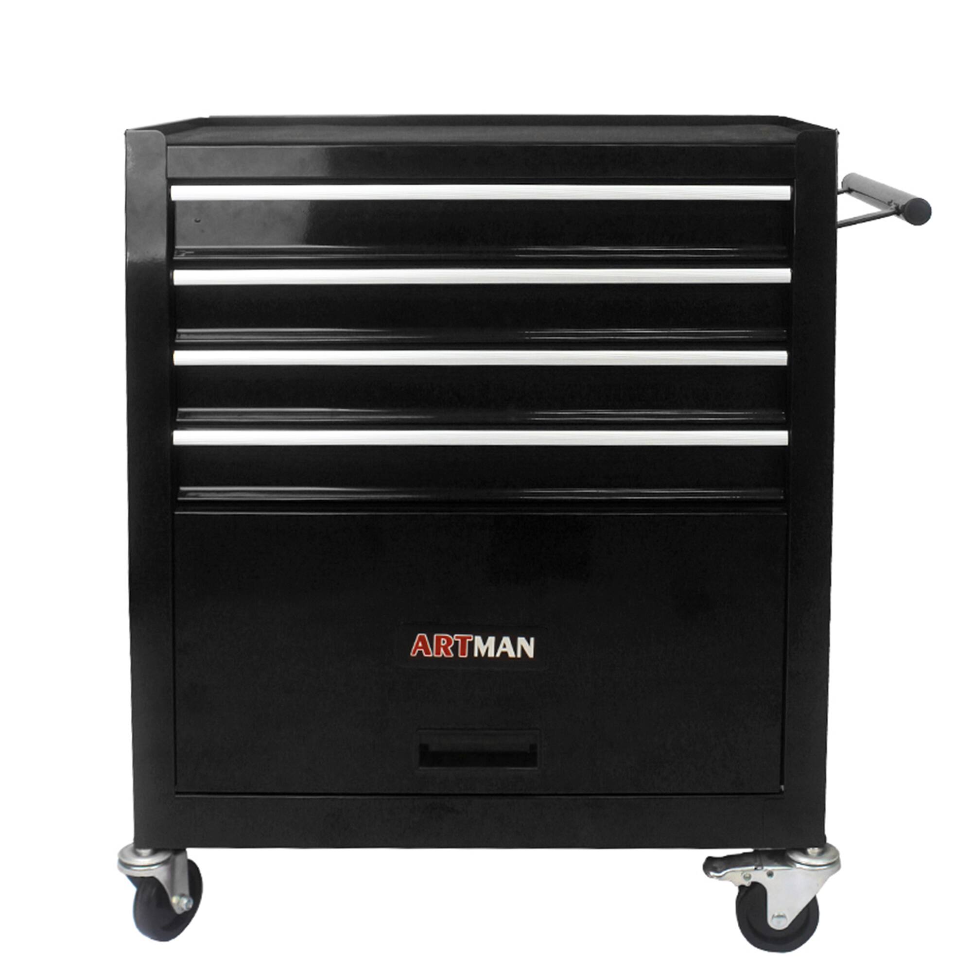 Front. APRILSOUL - 4 DRAWERS MULTIFUNCTIONAL TOOL CART WITH WHEELS-BLACK - Black.
