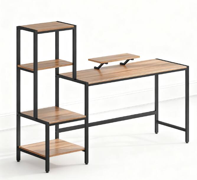 Angle. TinyHomie - CPU Desk with Monitor Stand Computer Desk Reversible 4-Tier Shelf Industrial Writing Desk - Black and Brown.