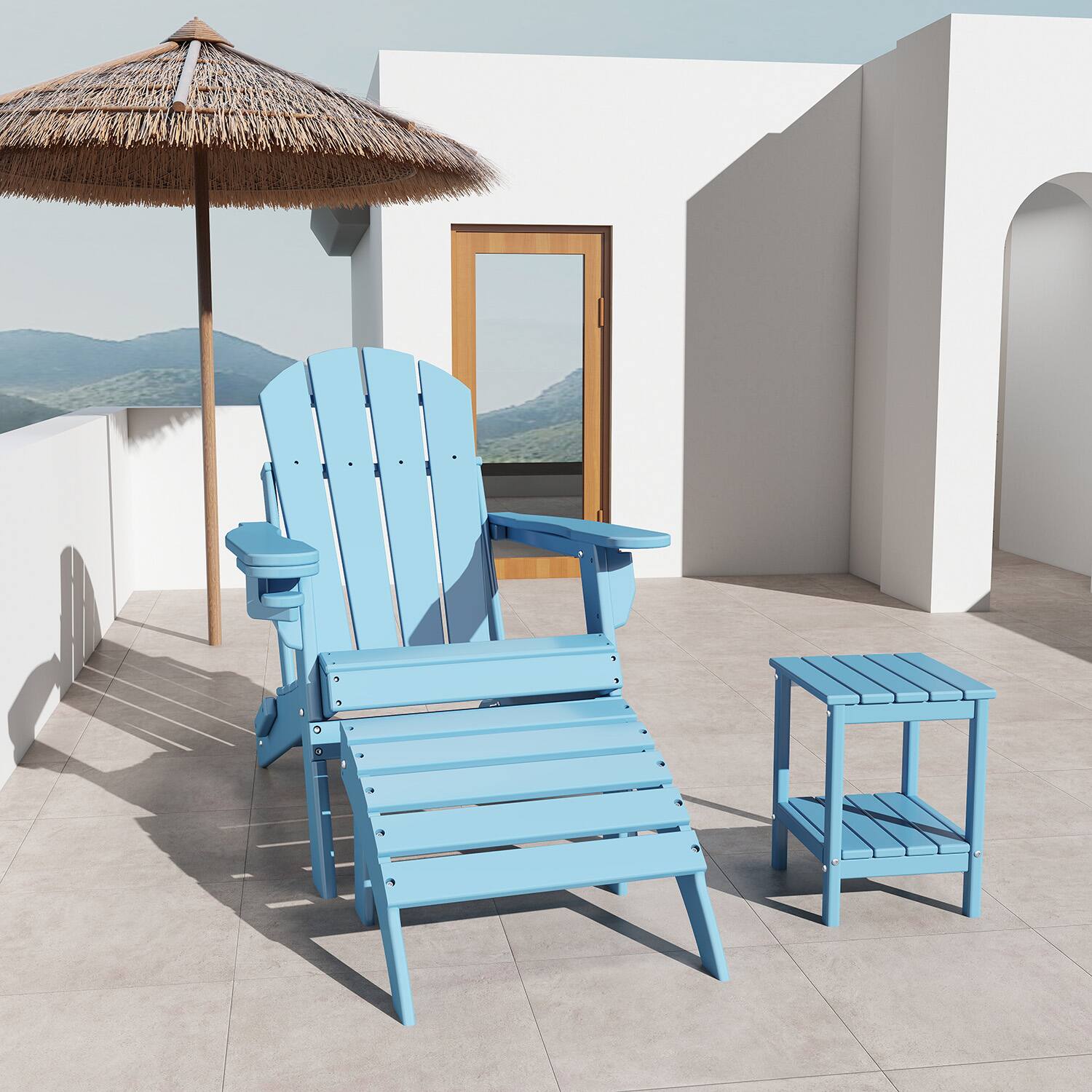 Alt View 2. FODINGHILL - HDPE Adirondack Ottoman Set of 2, All weather Footrest for Patio & Garden - Arctic.