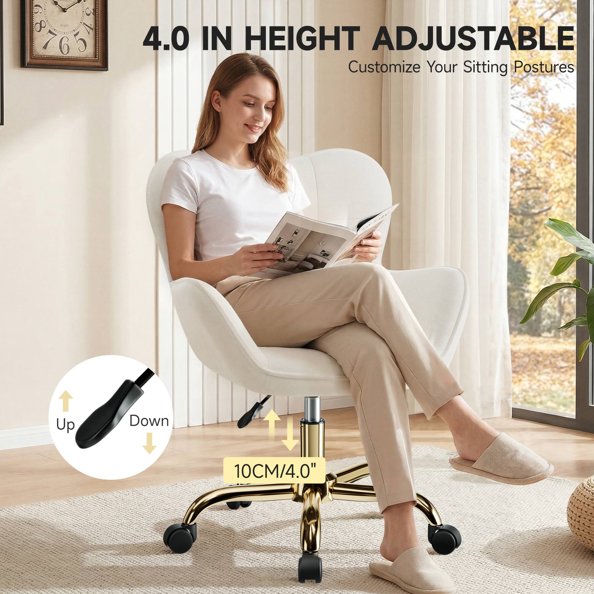 4.0 IN HEIGHT ADJUSTABLE  
Customize Your Sitting Postures  
10CM/4.0"  
Up Down