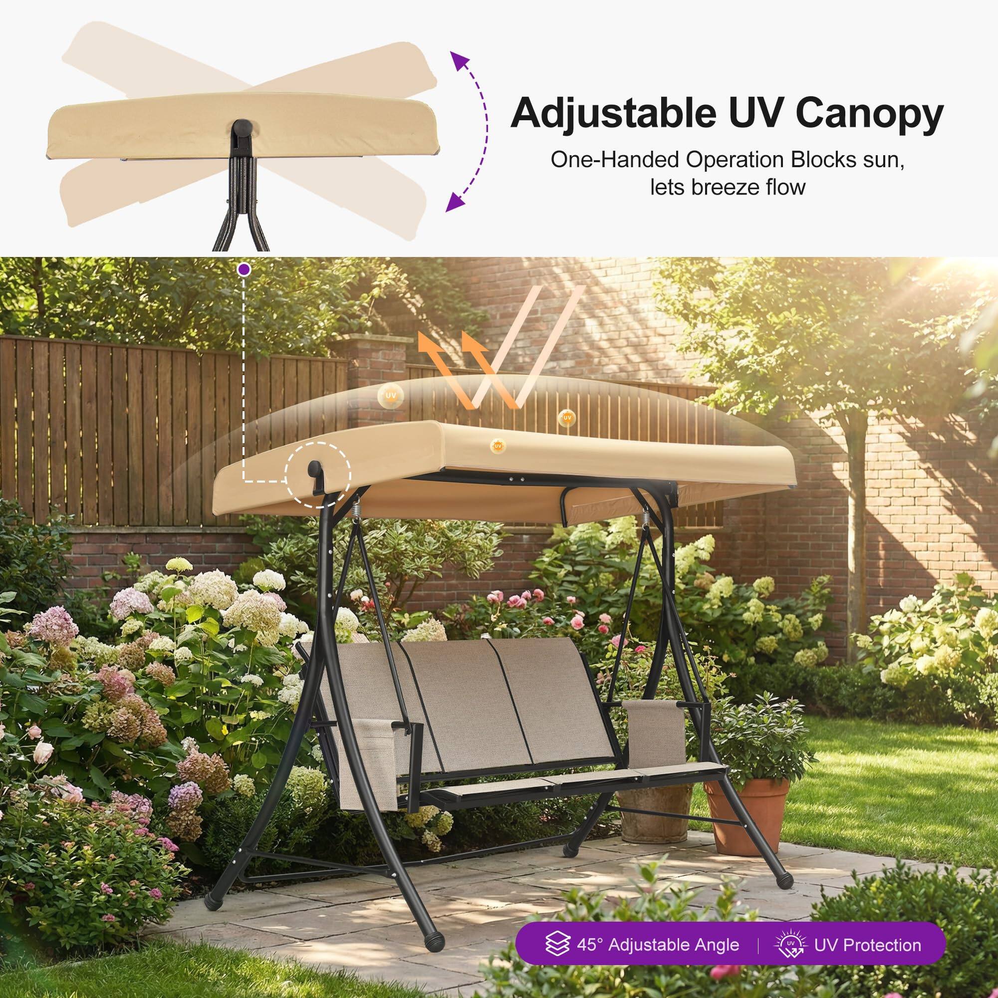 Adjustable UV Canopy  
One-Handed Operation Blocks sun, lets breeze flow  
45° Adjustable Angle | UV Protection