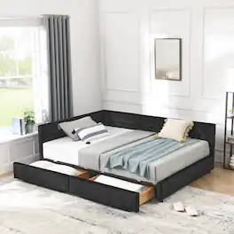 Anysun - Full Size Velvet Tufted Storage Bed Frame - Sofa Bed with Backrest & Armrests for Bedroom or Living Room - Black