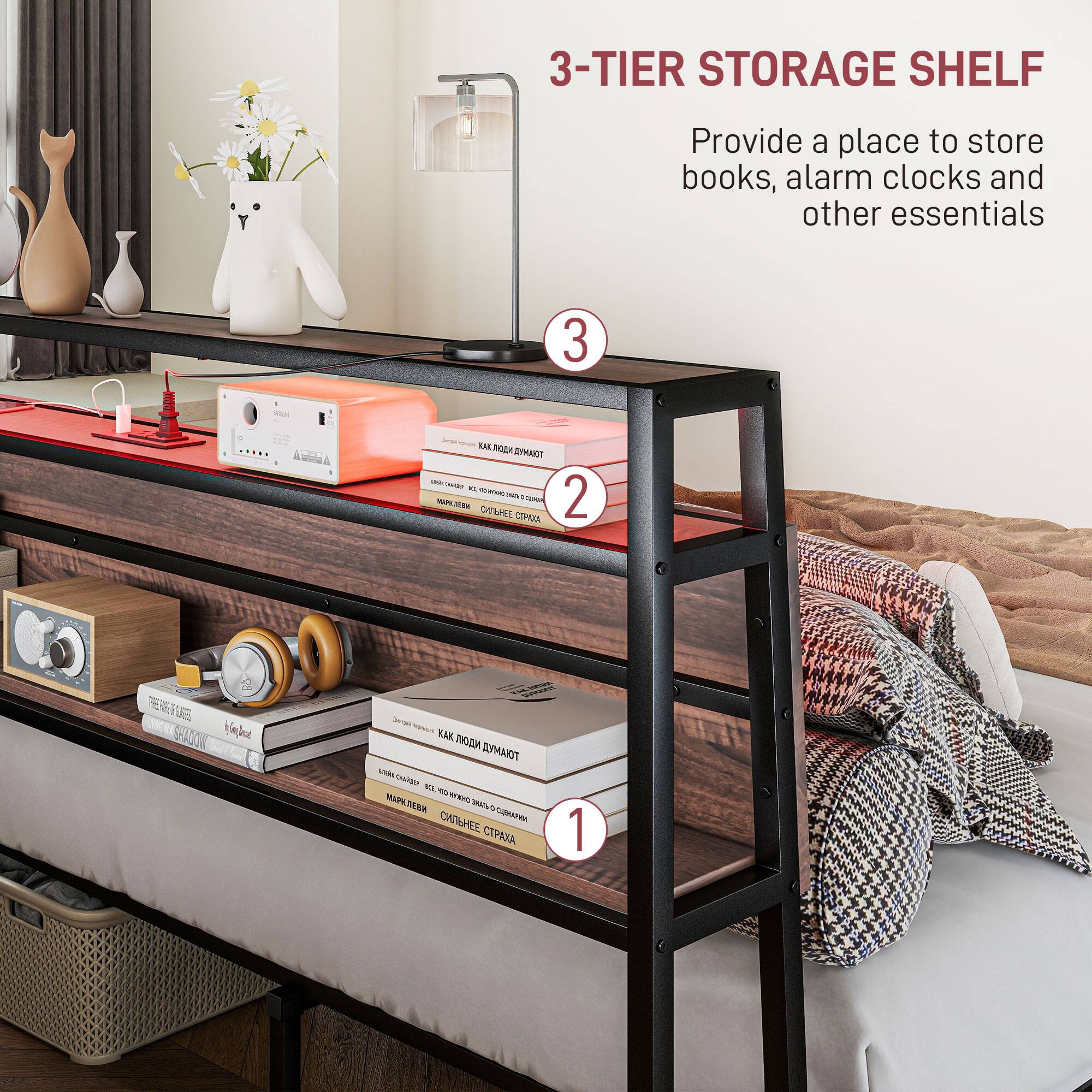 3-TIER STORAGE SHELF
Provide a place to store books, alarm clocks and other essentials

1
2
3