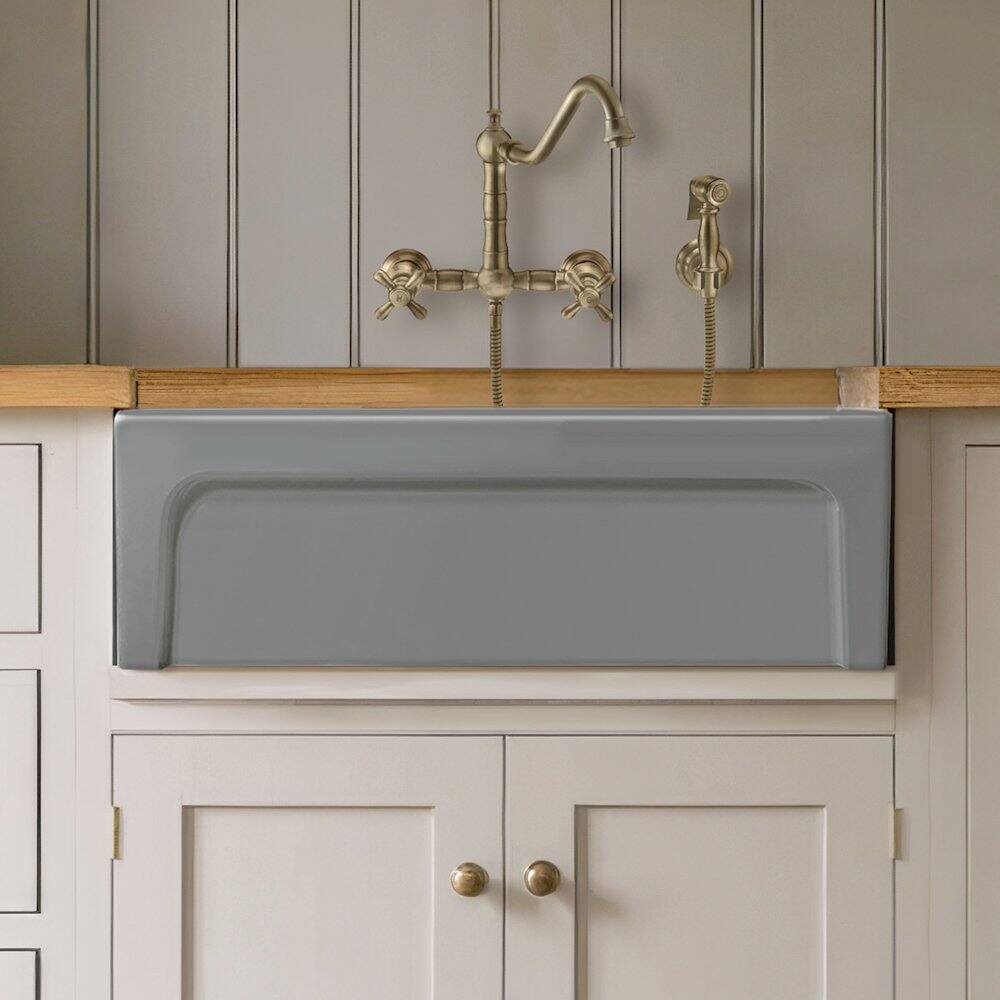 Alt View 1. Whitehaus - Glencove 30" Reversible Matte Kitchen Fireclay Sink - Gray.