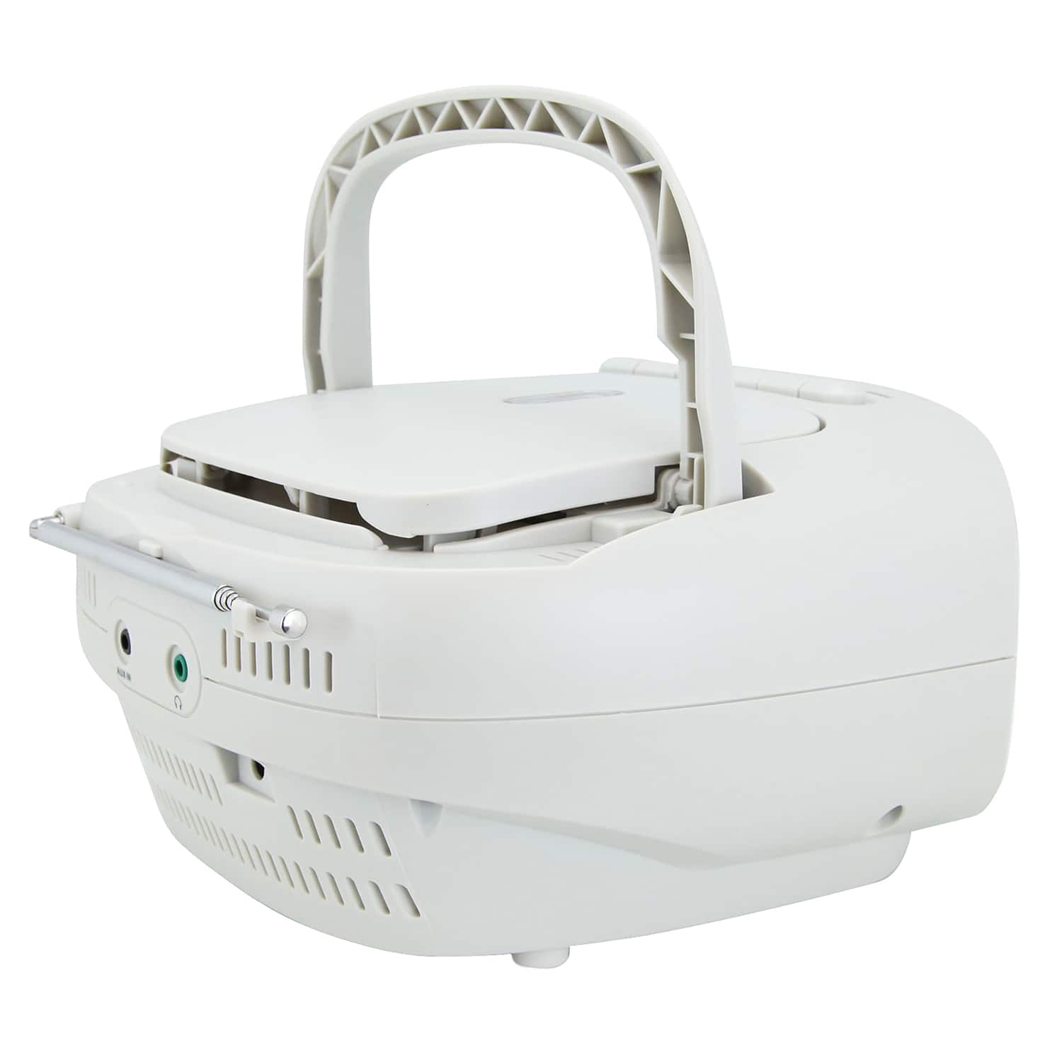 Angle. Emerson - Portable CD Player Boombox with Cassette Player Combo, Tape Recorder, AM/FM Radio, AUX Input, White (EPB-3003 WHITE) - White.