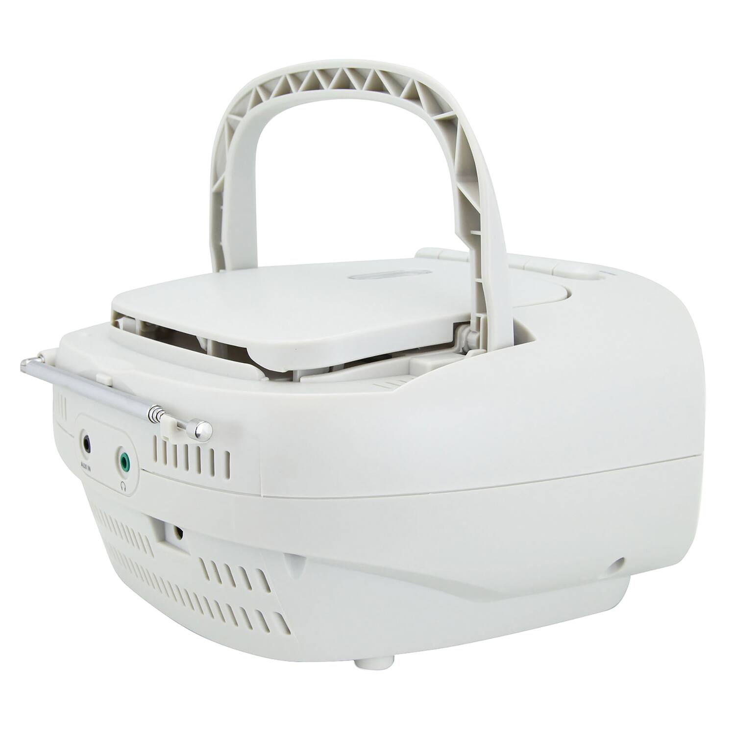 Angle. Emerson - Portable CD Player Boombox with Cassette Player Combo, Tape Recorder, AM/FM Radio, AUX Input, White (EPB-3003 WHITE) - White.