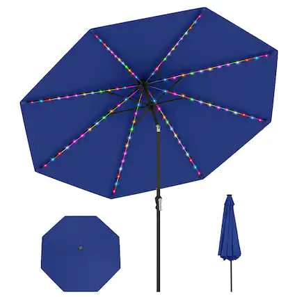 Front. Gymax - Gymax 10 FT Solar Patio Umbrella w/96 Multi-colored LED Lights & 9 Modes Vented Top Navy - Navy.