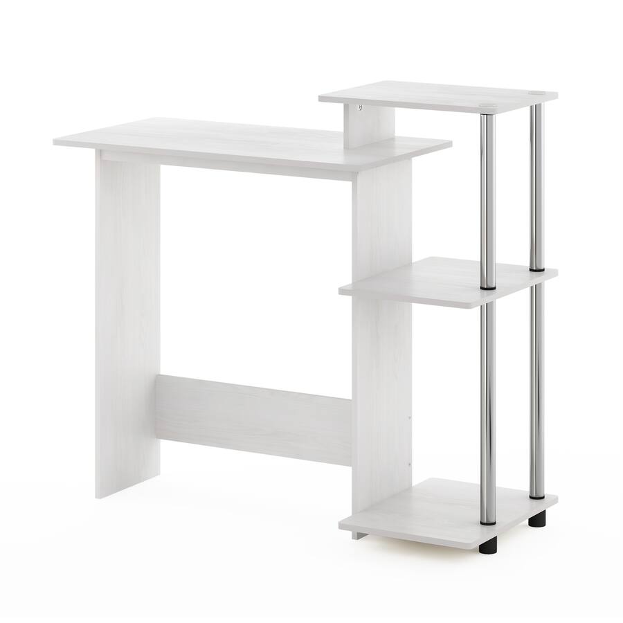 Furinno JAYA Compact Computer Desk - 97.5cm Wide, Engineered Wood, White Oak/Stainless Steel, With Side Shelves