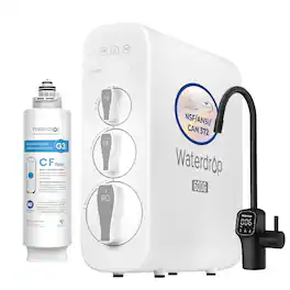 Waterdrop - G3P600 Tankless Reverse Osmosis Under-Sink Water Filter System, 600 GPD, Black Smart LED Faucet, Extra G3-N1CF Filter - White