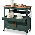 Front. Best Choice Products - Best Choice Products 36in Large Rolling Kitchen Island Cart, 2-Door Cabinet, Outlet, Hooks, & Wheels - Forest Green - Forest Green.