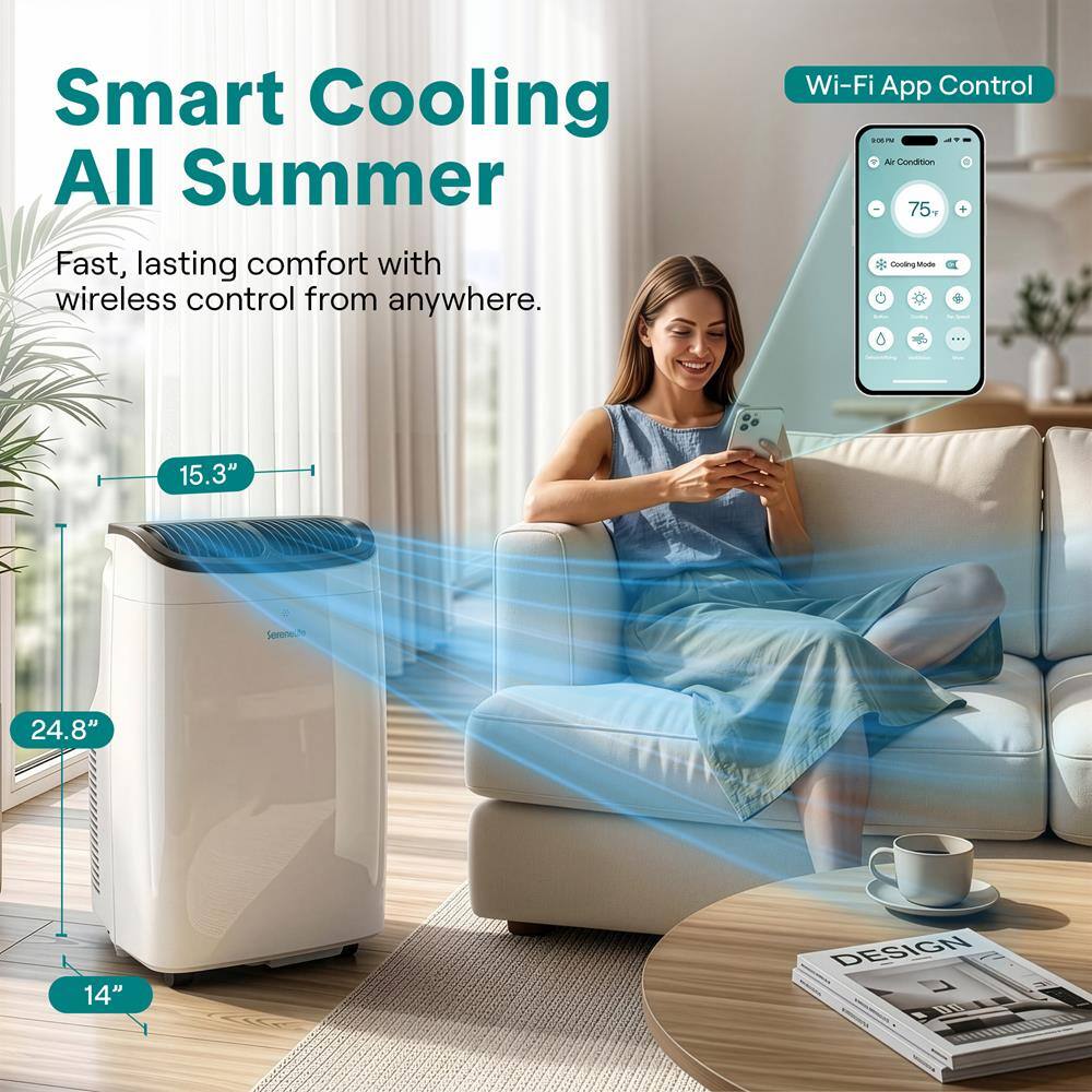 Smart Cooling All Summer  
Fast, lasting comfort with wireless control from anywhere.  
Wi-Fi App Control  
SI7 - B  
Condition - 75  
Cooling Mod - 15.3" 24.8" 14"  
DESIGN
