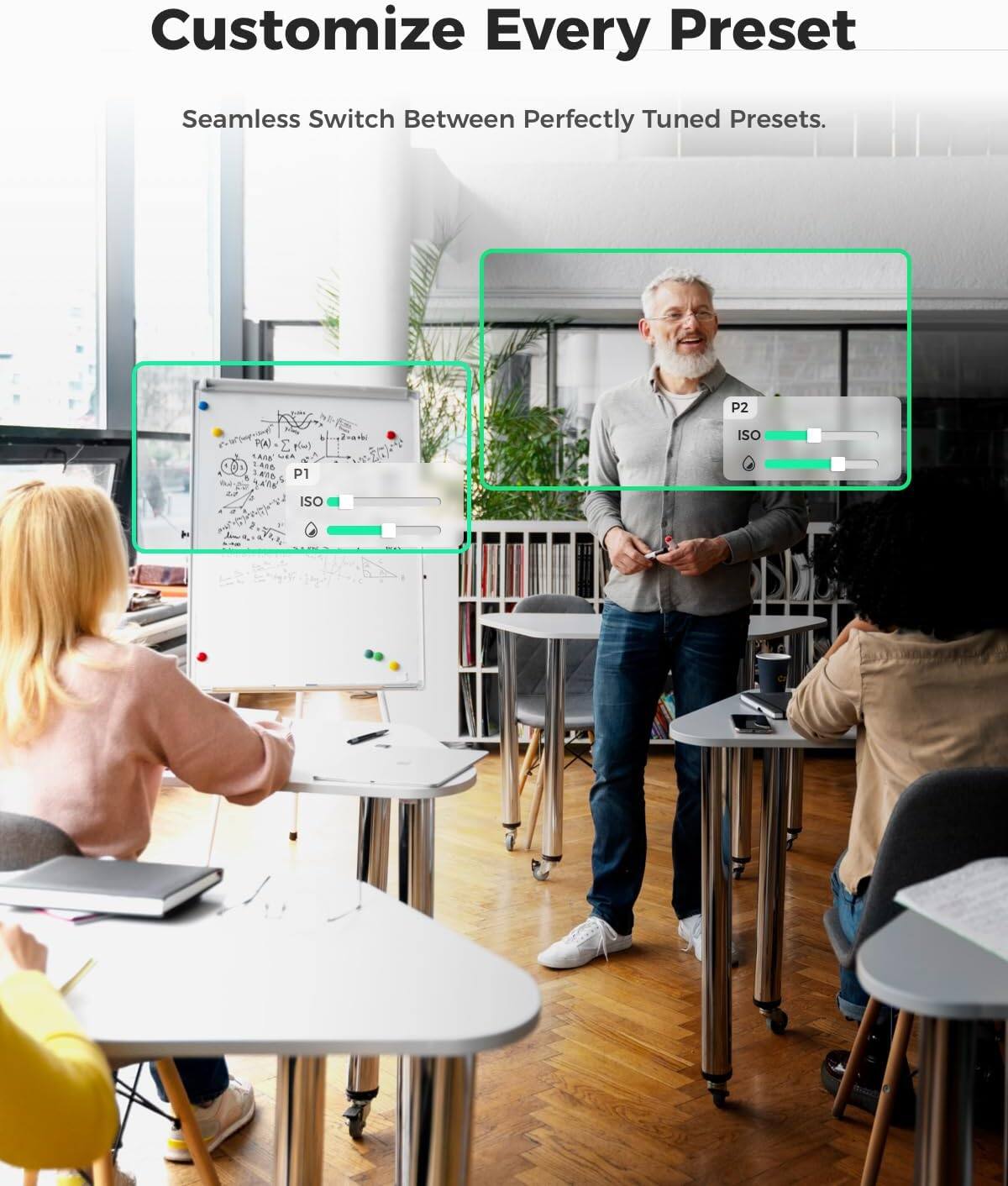 Customize Every Preset  
Seamless Switch Between Perfectly Tuned Presets.  

P1  
ISO  

P2  
ISO