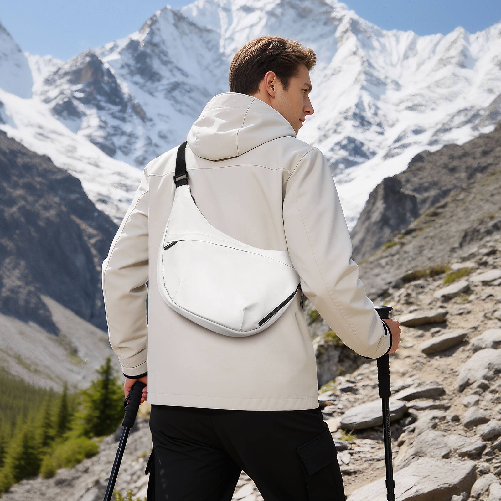 Alt View 5. Unique Bargains - Arch Moon Crossbody Bag, Sling Bag for Men Women, Medium Shoulder Bag with Adjustable Strap, Chest Bag for Daily Commute - Beige.