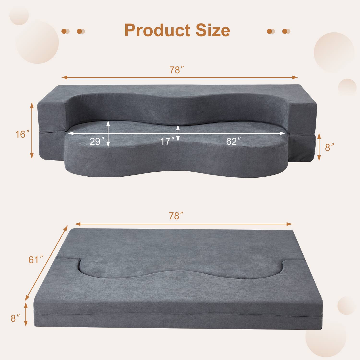 U-HOMY - High-Density Foam Folding Sofa Bed: Convertible Floor Couch for Living Room, Guest Room, and Bedroom - Gray - Thumbnail 5